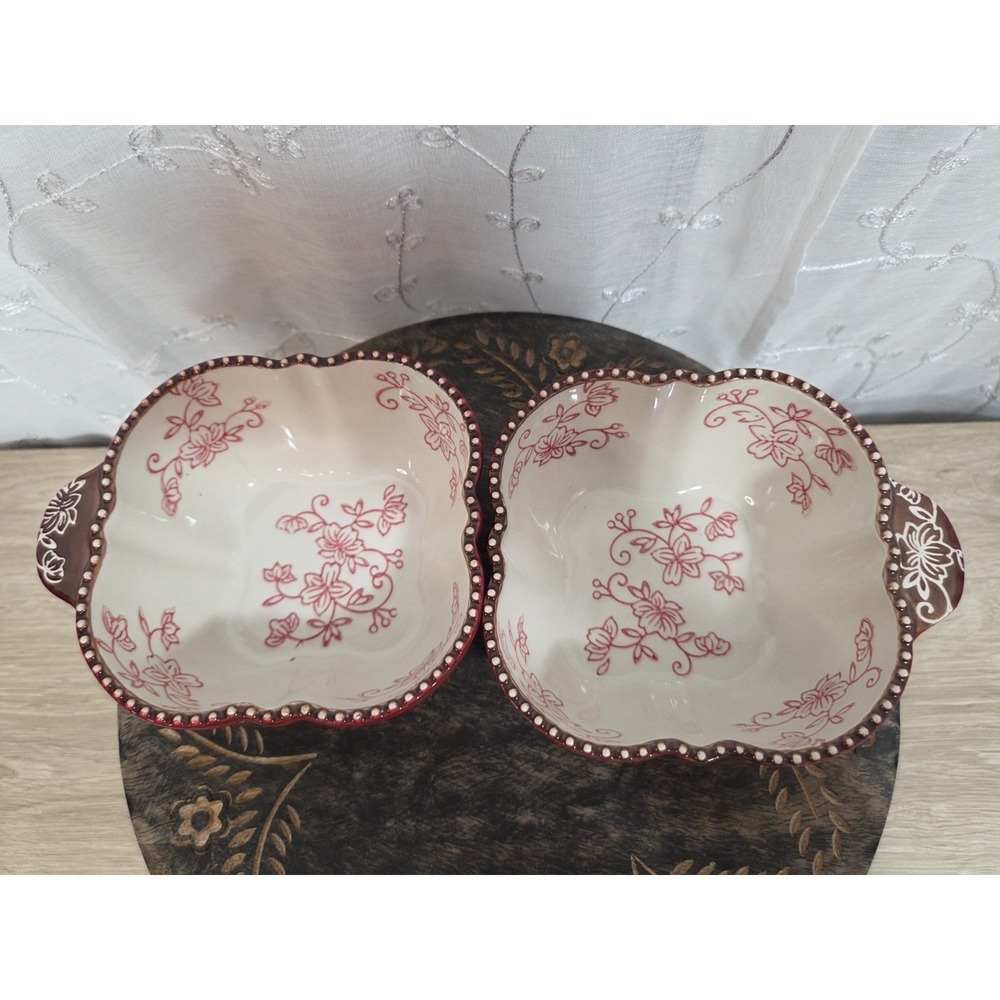 Temptations by tara Floral‎ Lace Cranberry Red 16oz Ramekin Rounded Square - Picture 2 of 7